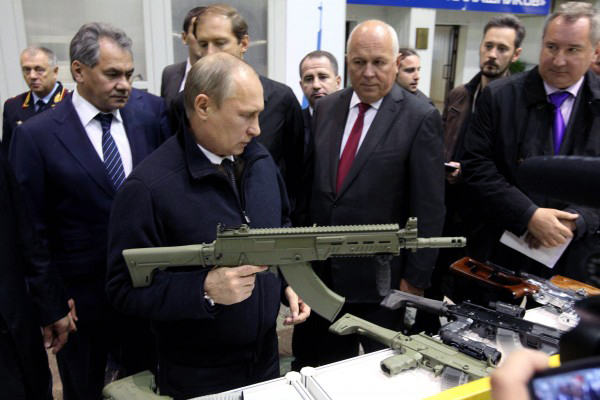 Tsar Putin checking out the new line of AK12s at Izmash, we mean Kalishnikov