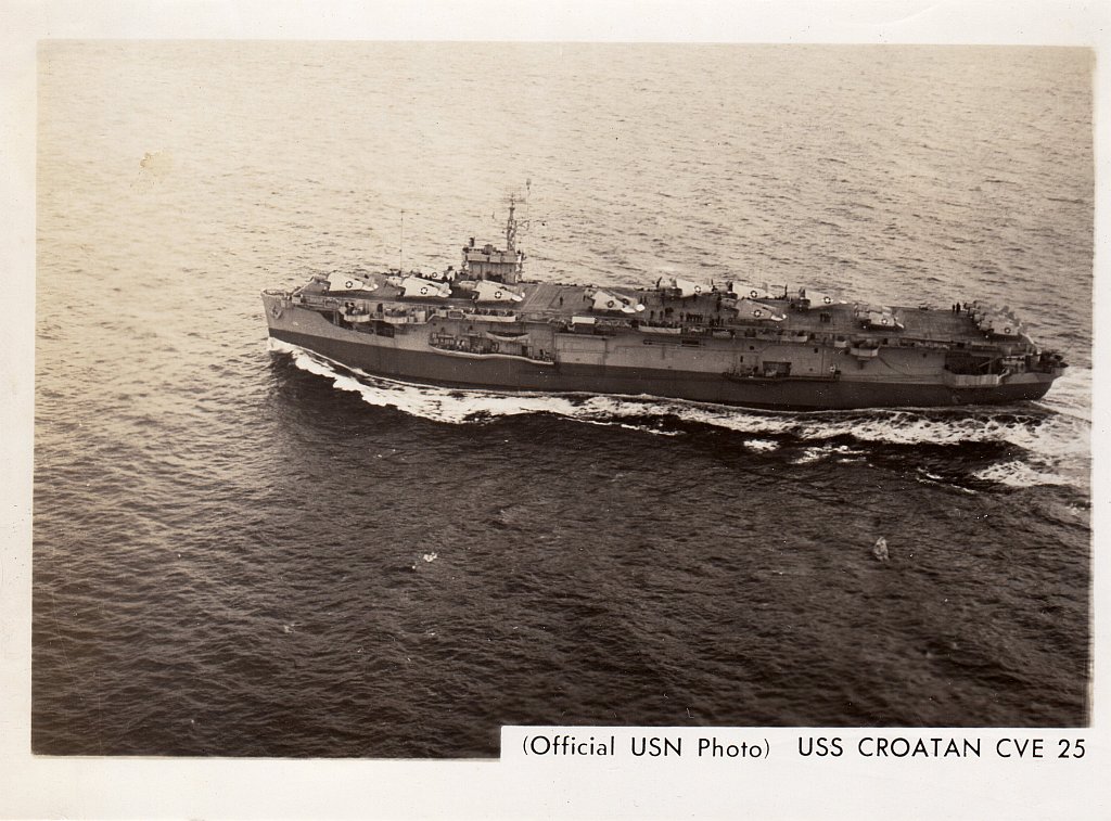 Underway in 1943, with some Avengers and Wildcats of her VC-19 composite squadron on deck. She is camouflaged in Measure 2