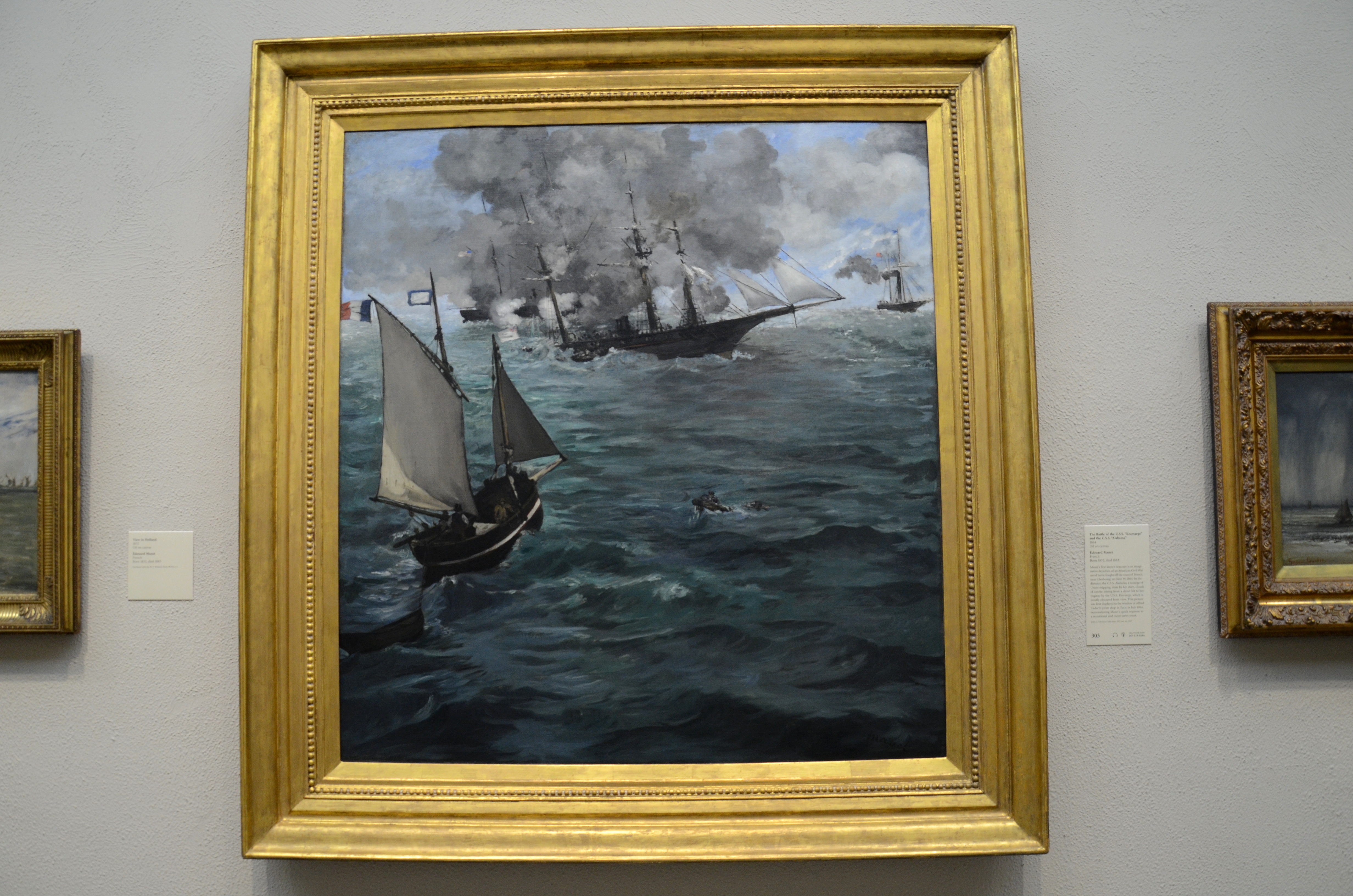 The Battle of the USS Kearsarge and the CSS Alabama By Claude Monet hanging today at the Philadelphia Museum of Art.