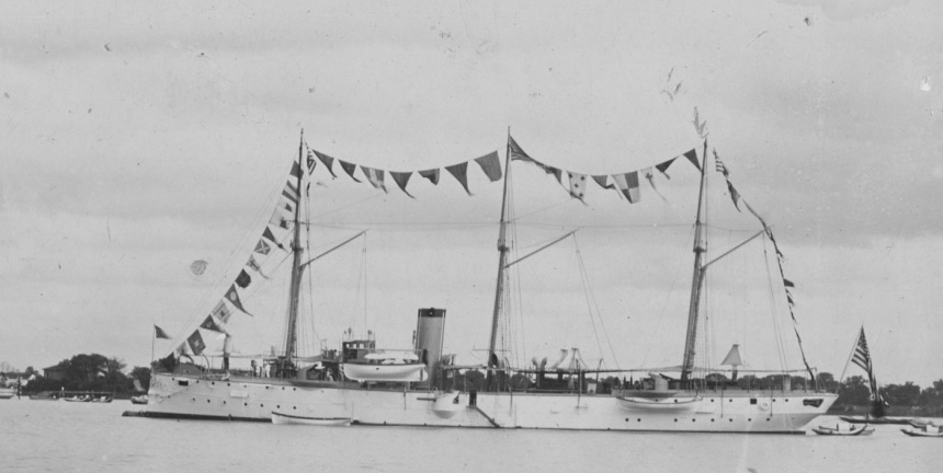 (Gunboat # 4) At Shanghai, China, on 4 July 1901, dressed with flags in honor of Independence Day. Collection of Chief Boatswain's Mate John E. Lynch, USN. Donated by his son, Robert J. Lynch, in April 2000. U.S. Naval History and Heritage Command Photograph. Catalog #: NH 102765