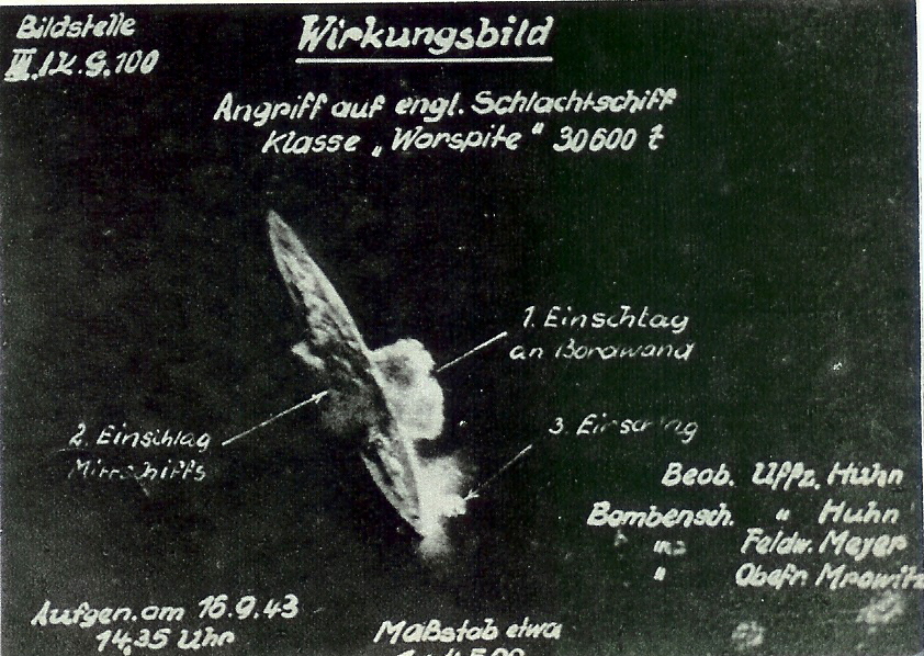 German aerial picture of the KG100 attack on Warsprite