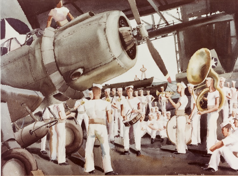Ship's band, USS RANGER (CV-4) Caption: Artist: Paul Sample, 1942. Description: Time-Life Collection Courtesy of Chief of Military History Catalog #: NH 89619-KN 